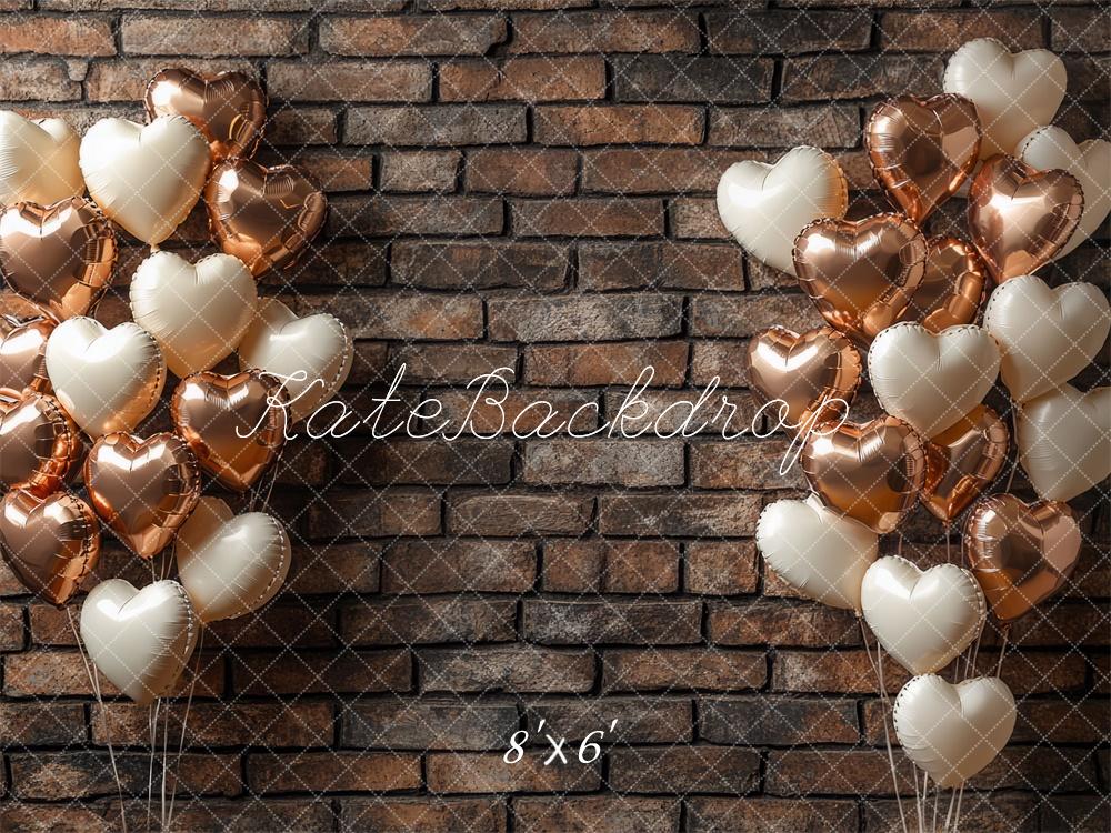 Kate Saint Valentin Mur de briques Ballons Toile de fond conçue par Mini MakeBelieve - Kate Backdrop FR