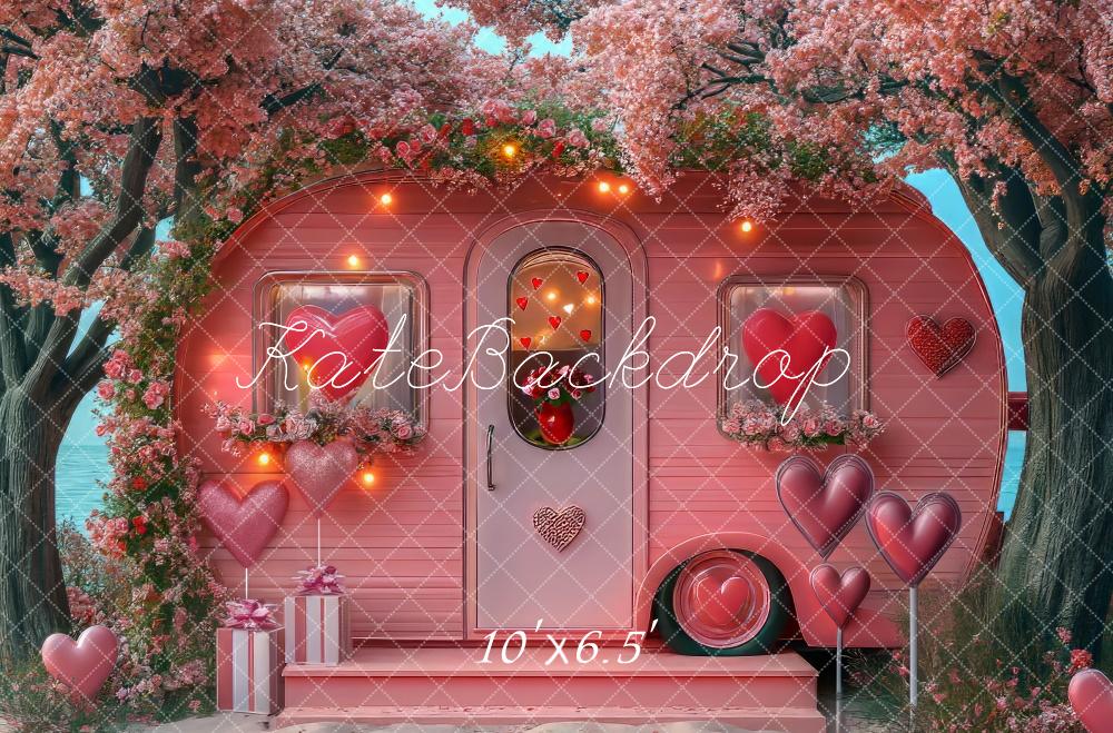 Kate Saint Valentin Plage Camping-car Rose Toile de fond conçue par Mini MakeBelieve - Kate Backdrop FR