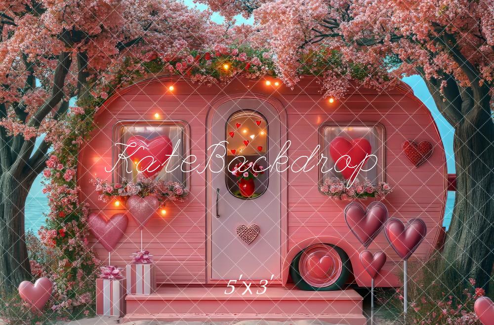 Kate Saint Valentin Plage Camping-car Rose Toile de fond conçue par Mini MakeBelieve - Kate Backdrop FR