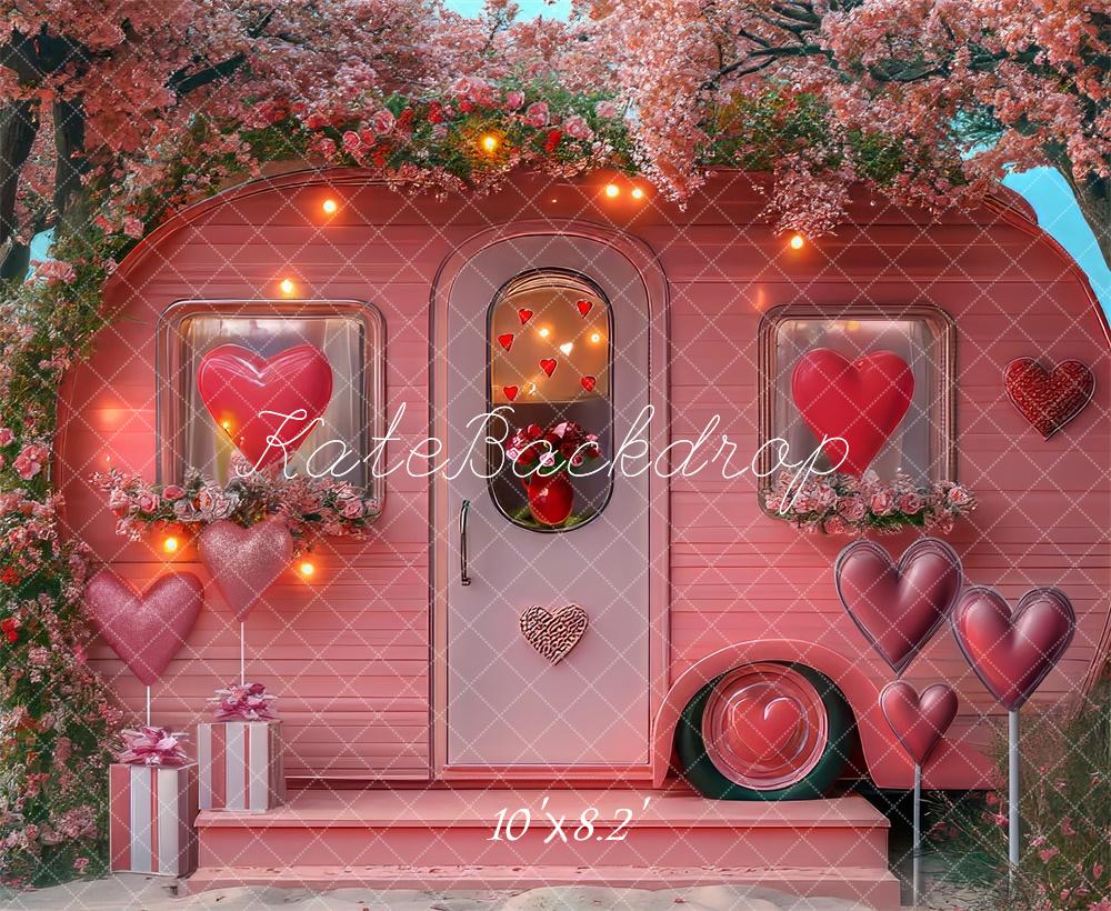 Kate Saint Valentin Plage Camping-car Rose Toile de fond conçue par Mini MakeBelieve - Kate Backdrop FR