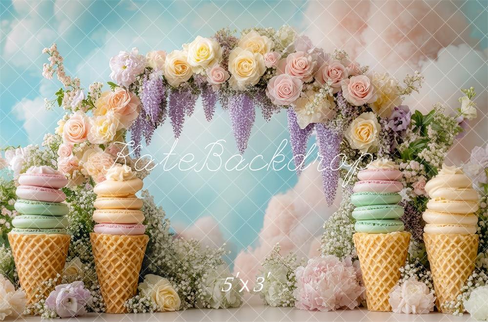 Kate Crème glacée Cake Smash Arche Fleurs Toile de fond conçue par Mini MakeBelieve - Kate Backdrop FR