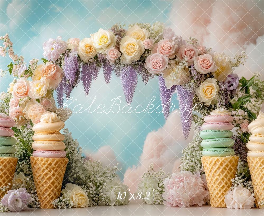 Kate Crème glacée Cake Smash Arche Fleurs Toile de fond conçue par Mini MakeBelieve - Kate Backdrop FR