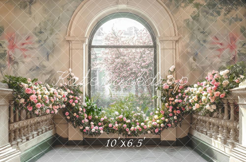 Kate Terrasse Fenêtre Fleurs Intérieur Toile de fond conçue par Mini MakeBelieve - Kate Backdrop FR