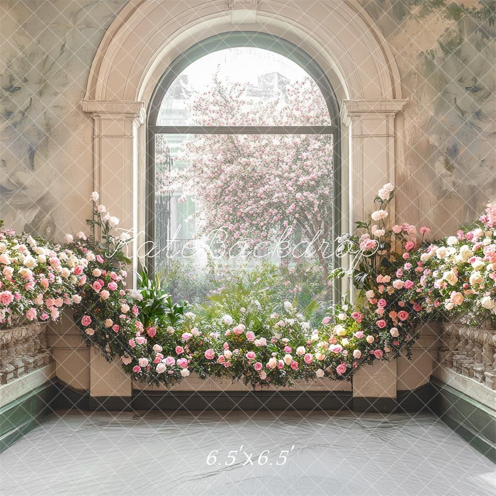 Kate Terrasse Fenêtre Fleurs Intérieur Toile de fond conçue par Mini MakeBelieve - Kate Backdrop FR
