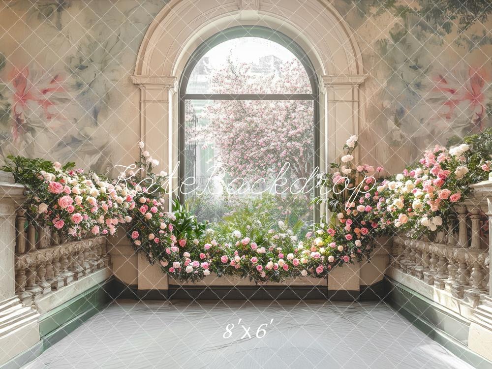 Kate Terrasse Fenêtre Fleurs Intérieur Toile de fond conçue par Mini MakeBelieve - Kate Backdrop FR