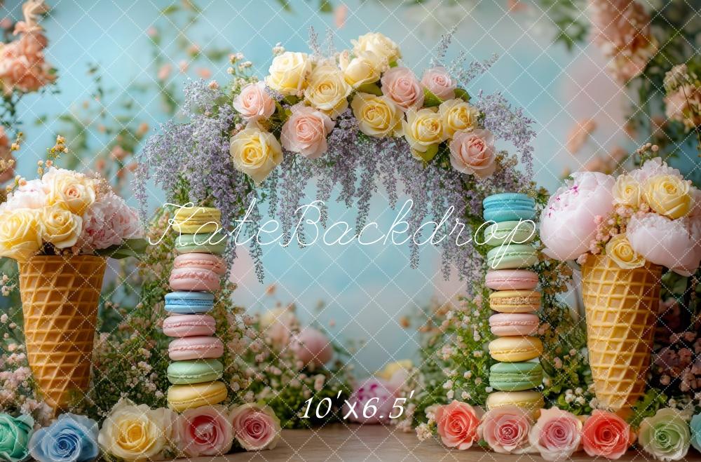 Kate Printemps Macarons Crème glacée Fleurs Toile de fond conçue par Mini MakeBelieve - Kate Backdrop FR