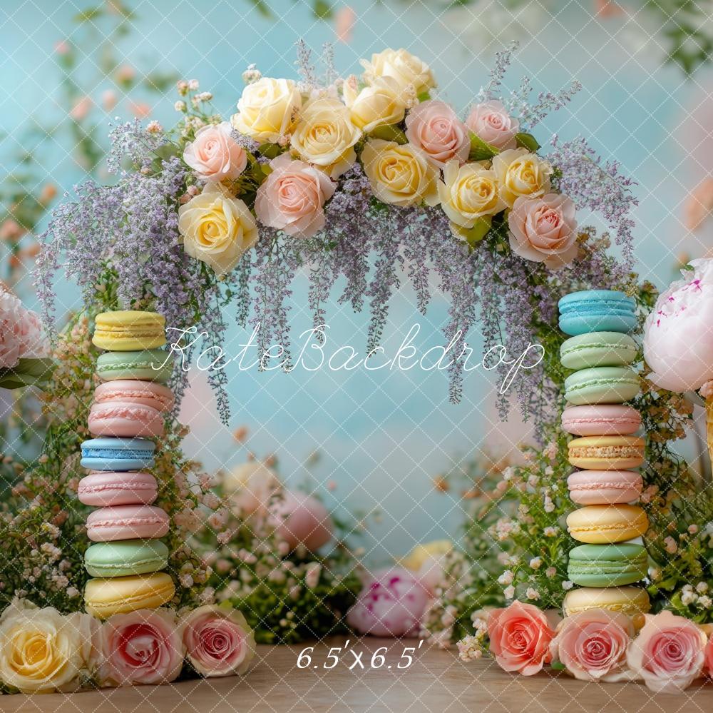 Kate Printemps Macarons Crème glacée Fleurs Toile de fond conçue par Mini MakeBelieve - Kate Backdrop FR