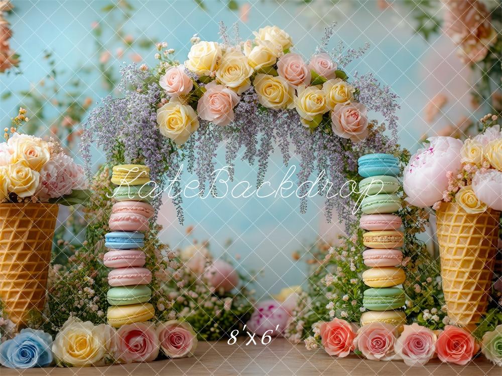 Kate Printemps Macarons Crème glacée Fleurs Toile de fond conçue par Mini MakeBelieve - Kate Backdrop FR