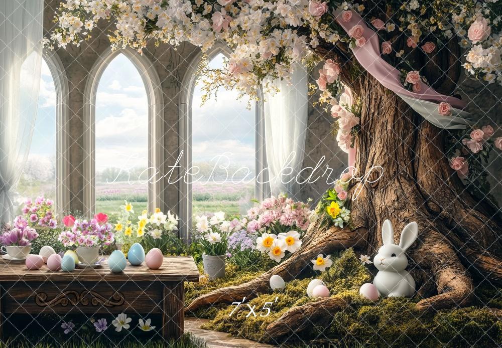 Kate Pâques Arbre Intérieur Floral Lapin Toile de fond conçue par Mini MakeBelieve - Kate Backdrop FR