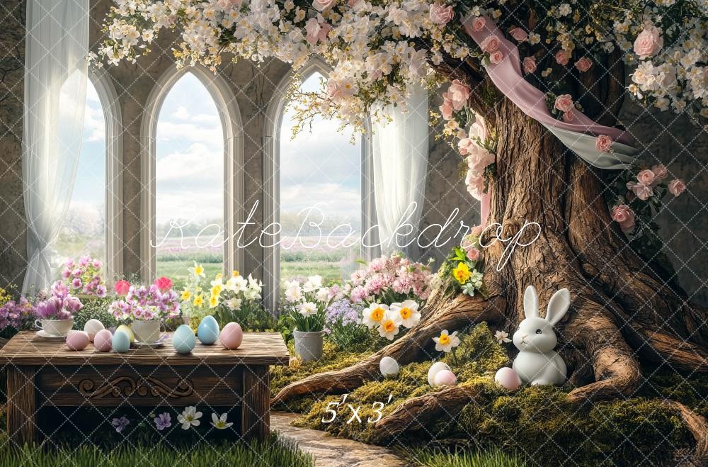 Kate Pâques Arbre Intérieur Floral Lapin Toile de fond conçue par Mini MakeBelieve - Kate Backdrop FR