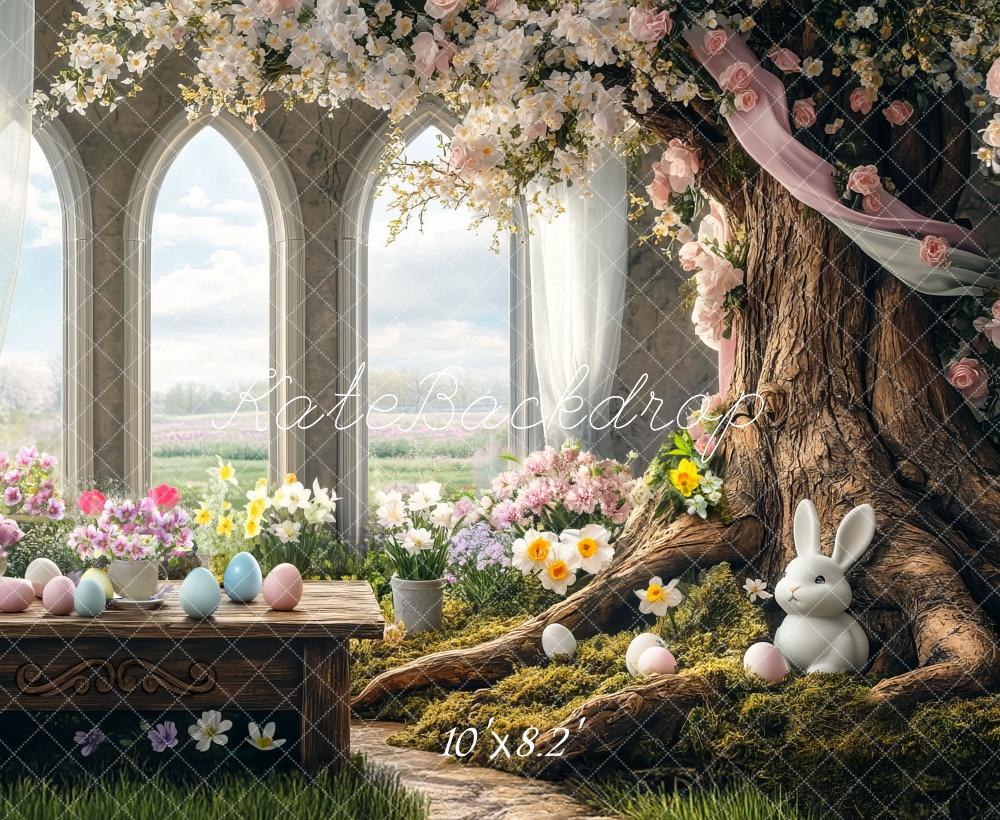 Kate Pâques Arbre Intérieur Floral Lapin Toile de fond conçue par Mini MakeBelieve - Kate Backdrop FR