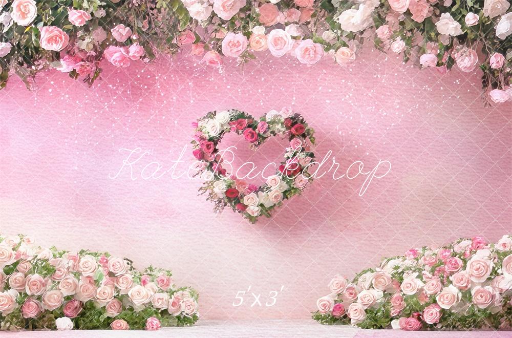 Kate Saint Valentin Aquarelle Floral Rose Toile de fond conçue par Mini MakeBelieve - Kate Backdrop FR