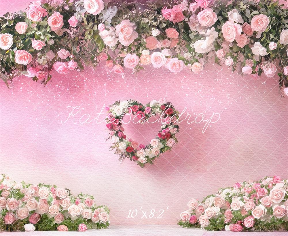 Kate Saint Valentin Aquarelle Floral Rose Toile de fond conçue par Mini MakeBelieve - Kate Backdrop FR