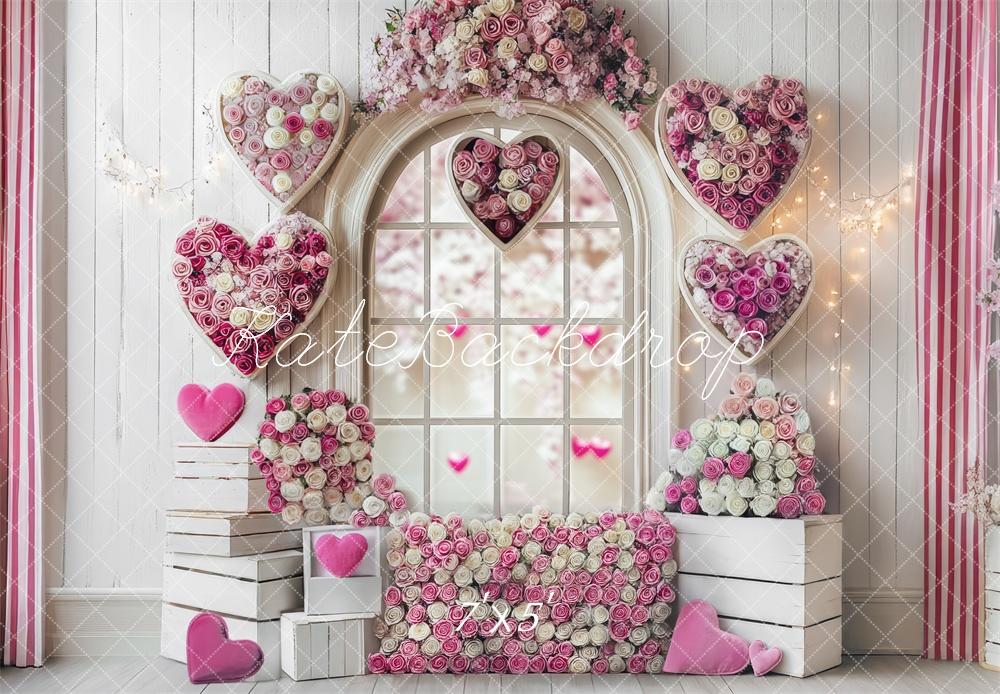 Kate Saint Valentin Rose Fenêtre Mur en Bois Toile de fond conçue par Mini MakeBelieve - Kate Backdrop FR