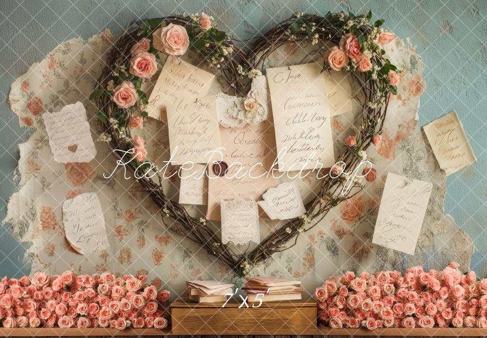 Kate Saint Valentin Lettres Vintage Roses Toile de fond conçue par Mini MakeBelieve - Kate Backdrop FR