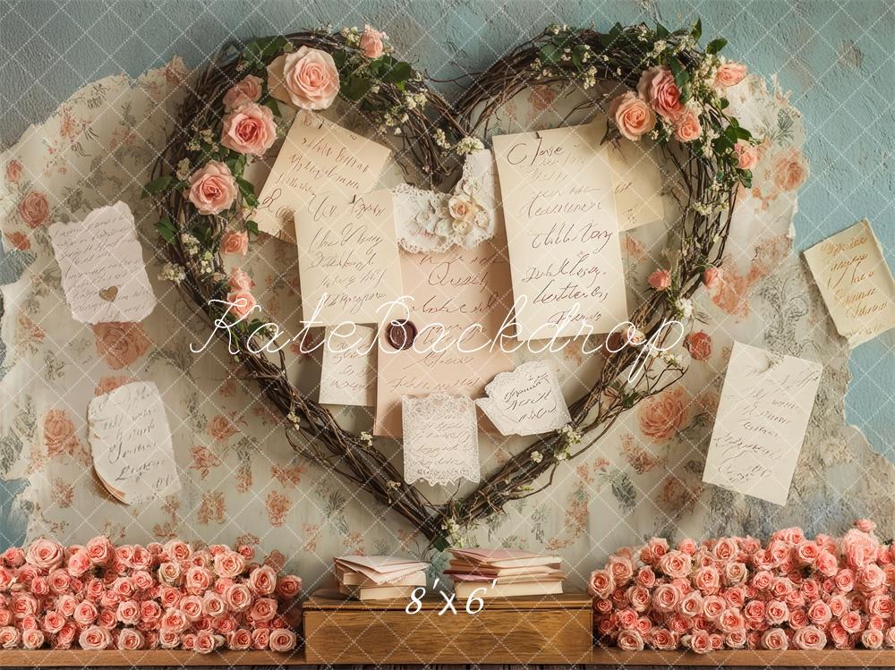 Kate Saint Valentin Lettres Vintage Roses Toile de fond conçue par Mini MakeBelieve - Kate Backdrop FR