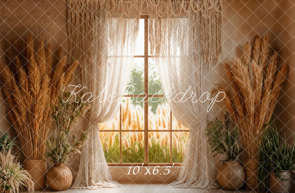 PROMO Kate Bohème Fenêtre Herbe des pampa Toile de fond conçue par Emetselch - Kate Backdrop FR