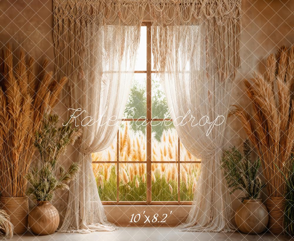 PROMO Kate Bohème Fenêtre Herbe des pampa Toile de fond conçue par Emetselch - Kate Backdrop FR