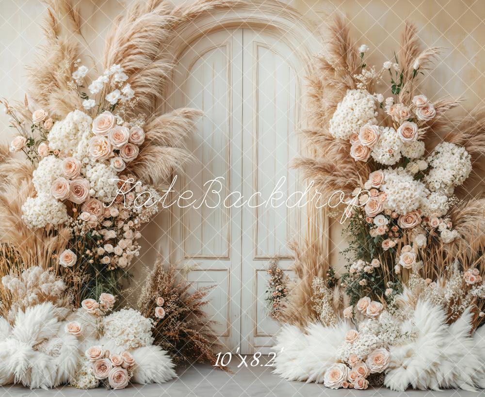 Kate Bohème Fleurs Mariage Porte Beige Toile de fond conçue par Emetselch - Kate Backdrop FR
