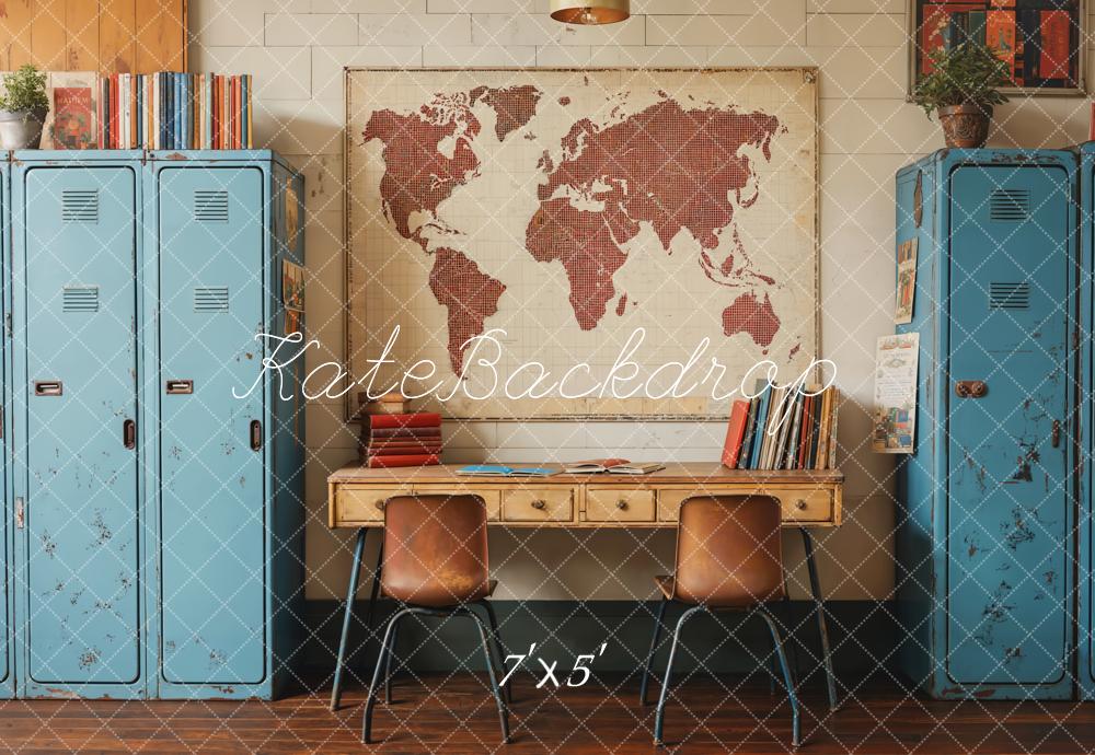 Kate Scolaire Vintage Casier Bleu Carte Toile de fond conçue par Emetselch - Kate Backdrop FR