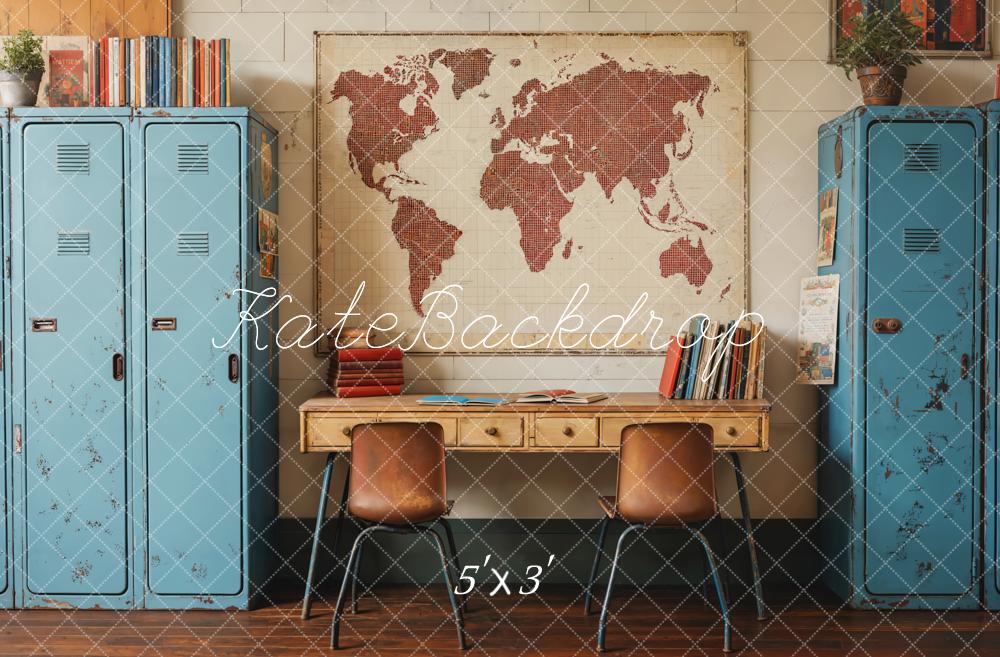 Kate Scolaire Vintage Casier Bleu Carte Toile de fond conçue par Emetselch - Kate Backdrop FR