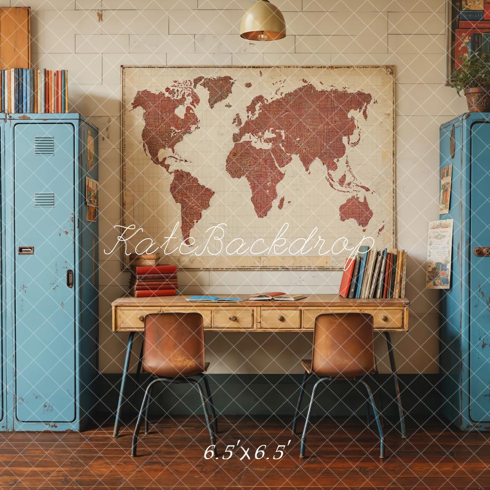 Kate Scolaire Vintage Casier Bleu Carte Toile de fond conçue par Emetselch - Kate Backdrop FR