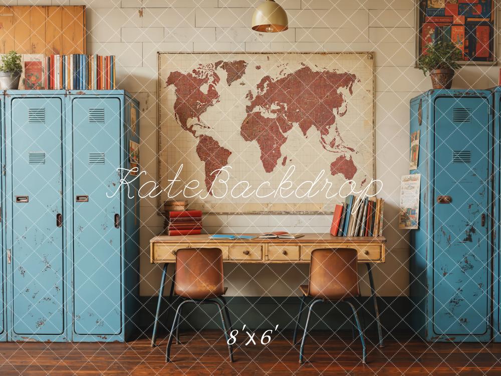 Kate Scolaire Vintage Casier Bleu Carte Toile de fond conçue par Emetselch - Kate Backdrop FR