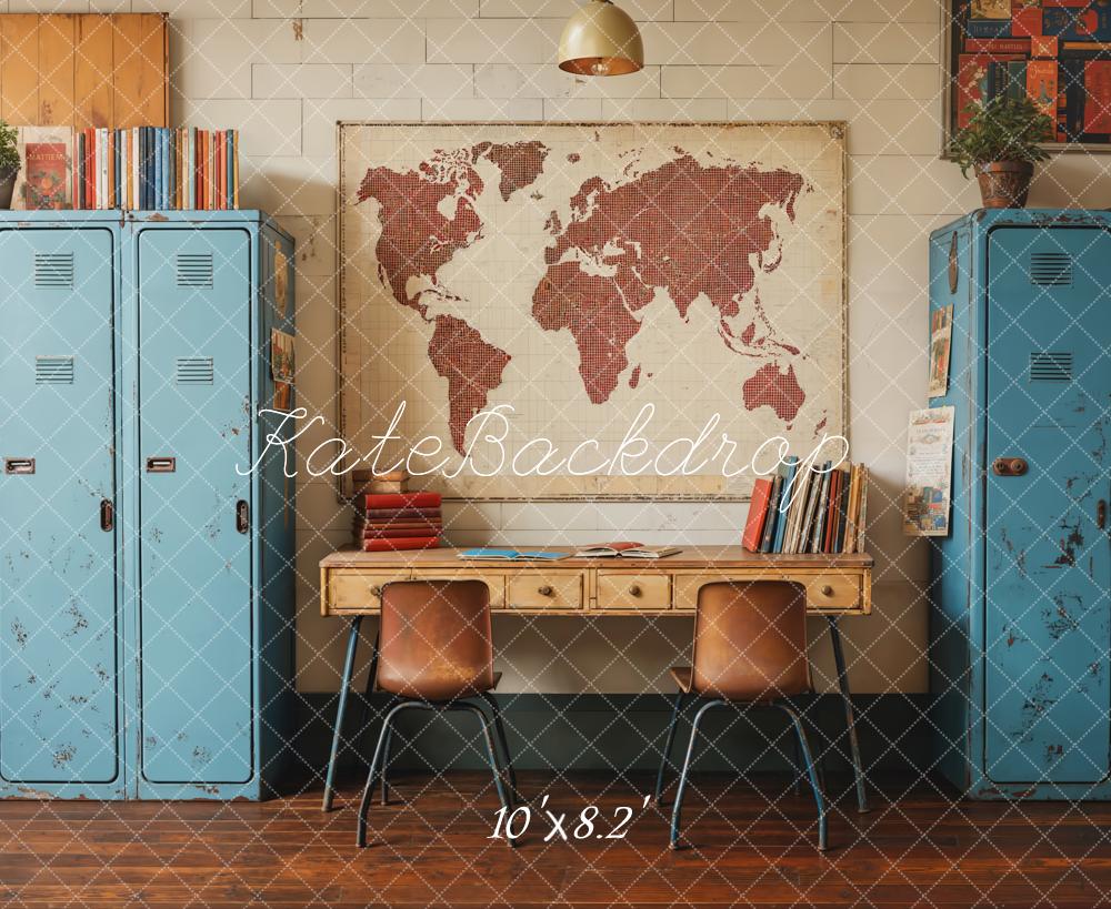 Kate Scolaire Vintage Casier Bleu Carte Toile de fond conçue par Emetselch - Kate Backdrop FR