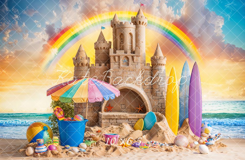 Kate Plage Été Arc-en-ciel Château de sable Toile de fond conçue par Emetselch - Kate Backdrop FR