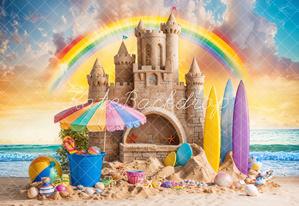Kate Plage Été Arc-en-ciel Château de sable Toile de fond conçue par Emetselch - Kate Backdrop FR