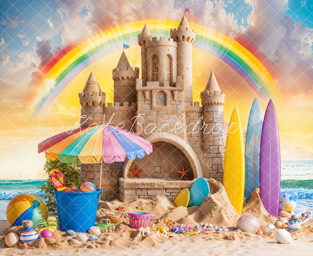 Kate Plage Été Arc-en-ciel Château de sable Toile de fond conçue par Emetselch - Kate Backdrop FR