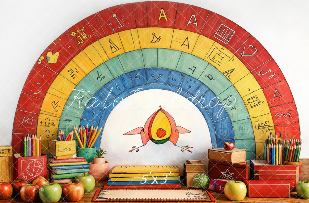 Kate Retour à l'école Arc-en-ciel Crayons Pommes Toile de fond conçue par Emetselch - Kate Backdrop FR