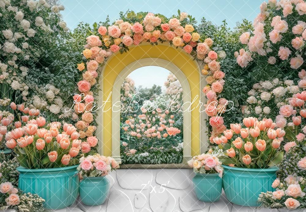 Kate Fleurs Jardin Arche Jaune Pavé Toile de fond conçue par Mini MakeBelieve - Kate Backdrop FR