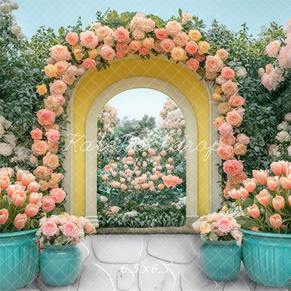 Kate Fleurs Jardin Arche Jaune Pavé Toile de fond conçue par Mini MakeBelieve - Kate Backdrop FR