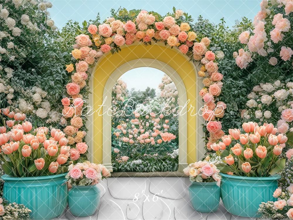 Kate Fleurs Jardin Arche Jaune Pavé Toile de fond conçue par Mini MakeBelieve - Kate Backdrop FR