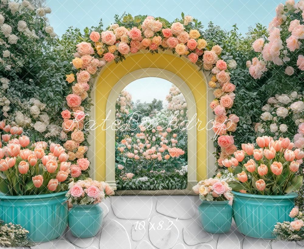 Kate Fleurs Jardin Arche Jaune Pavé Toile de fond conçue par Mini MakeBelieve - Kate Backdrop FR