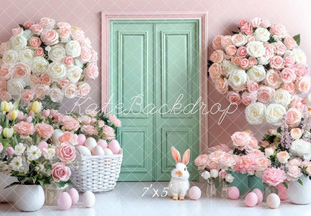 Kate Pâques Fleurs Pastel Porte Vert Menthe Toile de fond conçue par Mini MakeBelieve - Kate Backdrop FR
