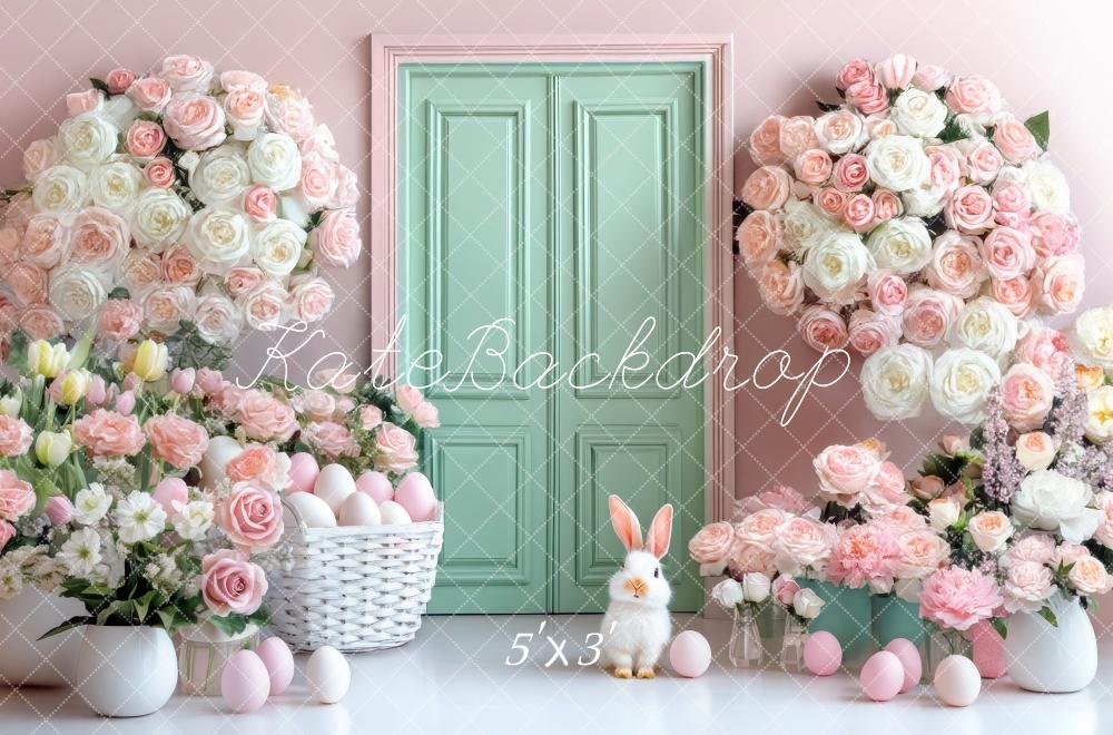Kate Pâques Fleurs Pastel Porte Vert Menthe Toile de fond conçue par Mini MakeBelieve - Kate Backdrop FR