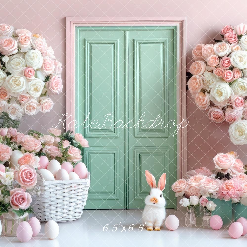 Kate Pâques Fleurs Pastel Porte Vert Menthe Toile de fond conçue par Mini MakeBelieve - Kate Backdrop FR