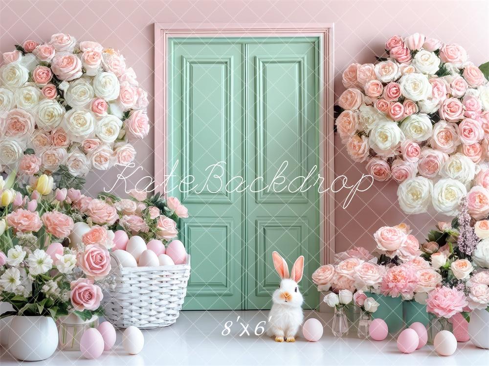 Kate Pâques Fleurs Pastel Porte Vert Menthe Toile de fond conçue par Mini MakeBelieve - Kate Backdrop FR