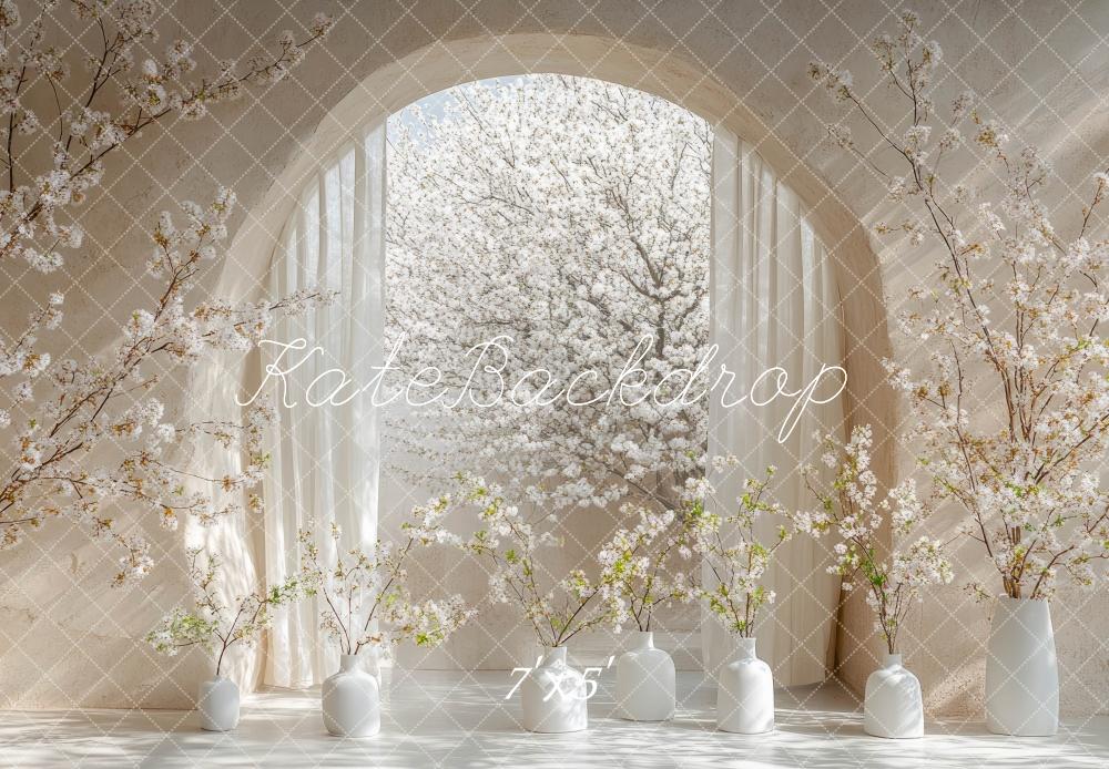 Kate Fleurs Rideaux Arche Printemps Blanc Toile de fond conçue par Mini MakeBelieve - Kate Backdrop FR