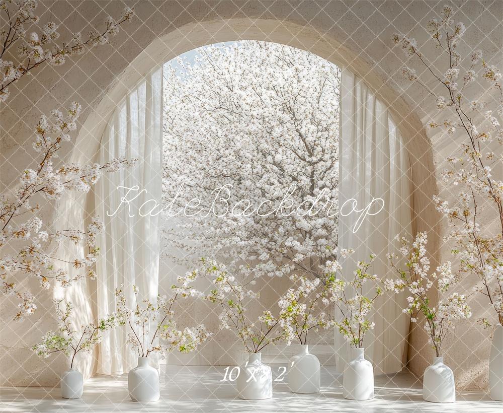 Kate Fleurs Rideaux Arche Printemps Blanc Toile de fond conçue par Mini MakeBelieve - Kate Backdrop FR