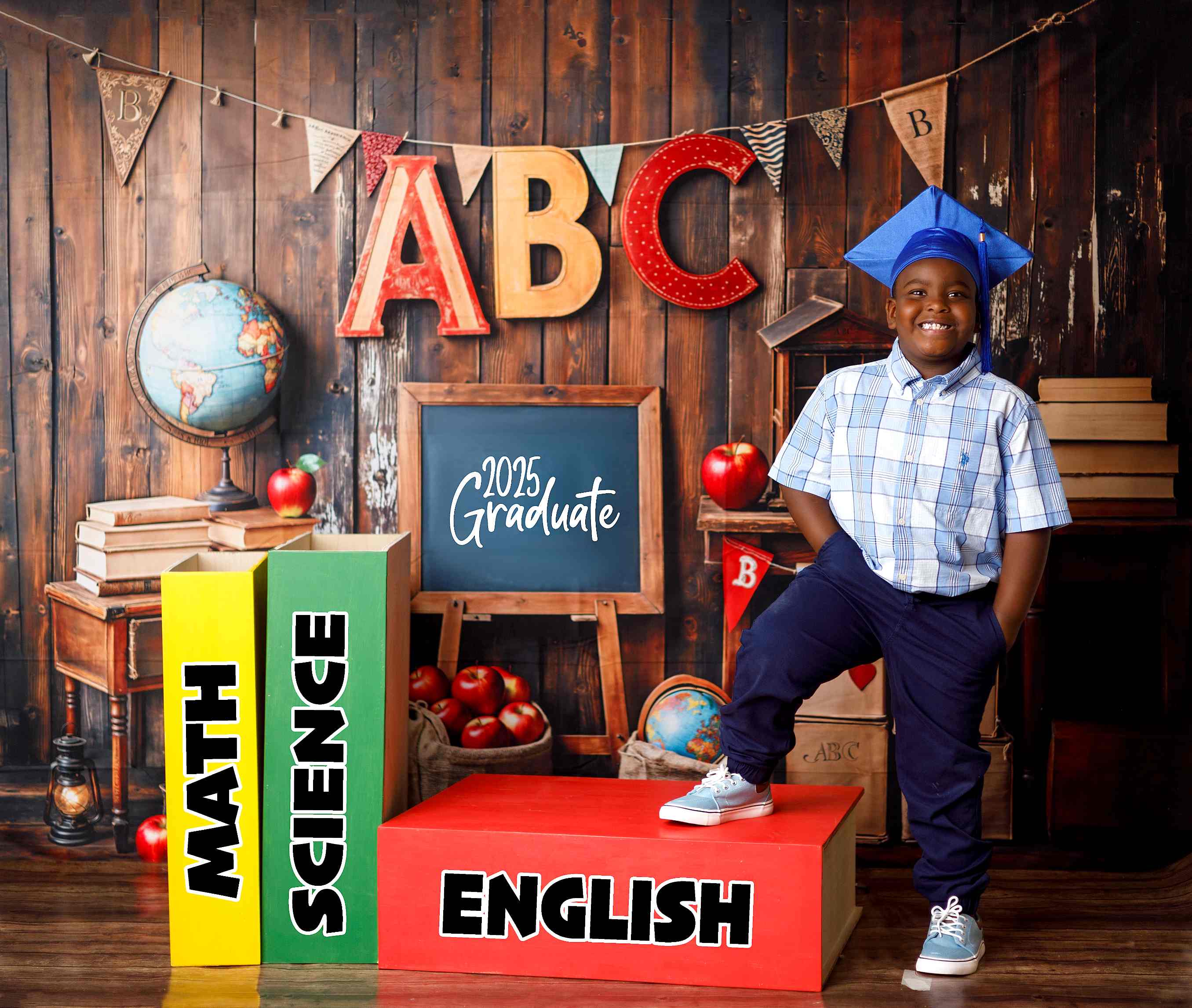 Kate Scolaire Globe Vintage Mur en bois Toile de fond conçue par Emetselch - Kate Backdrop FR