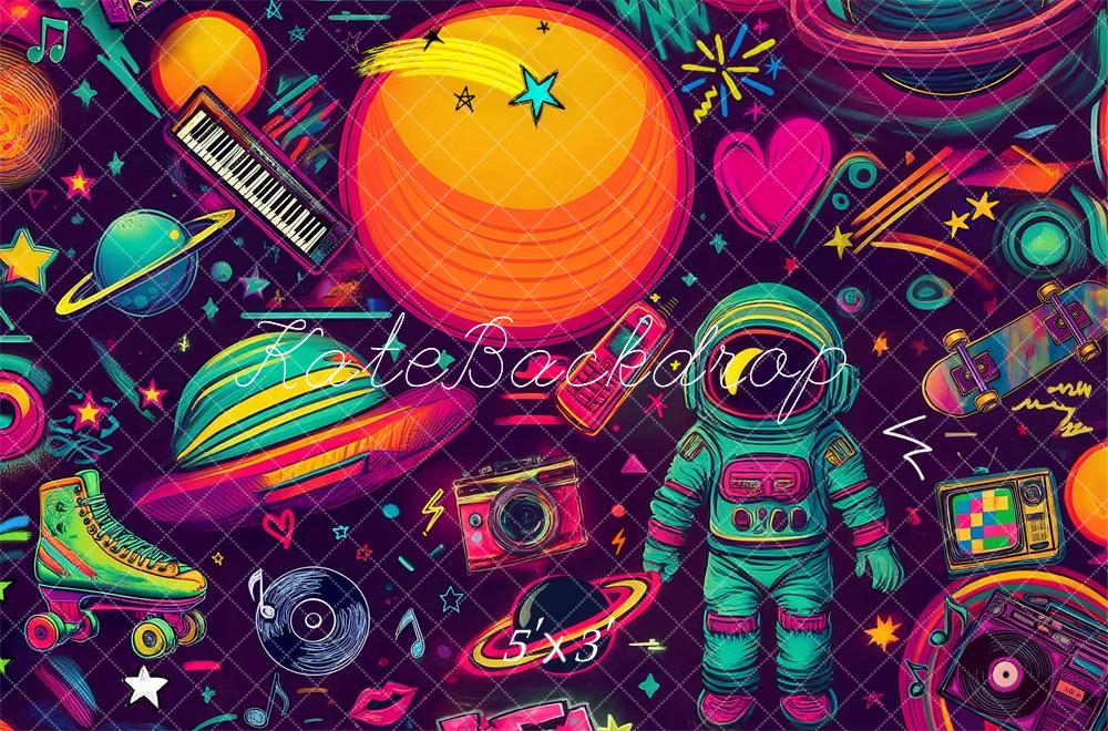 Kate Rétro Années 90 Graffiti Collage Toile de fond conçue par Mandy Ringe - Kate Backdrop FR