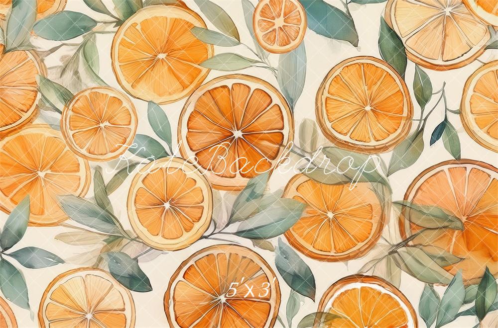 Kate Aquarelle Oranges Enfant Toile de fond conçue par Mandy Ringe - Kate Backdrop FR