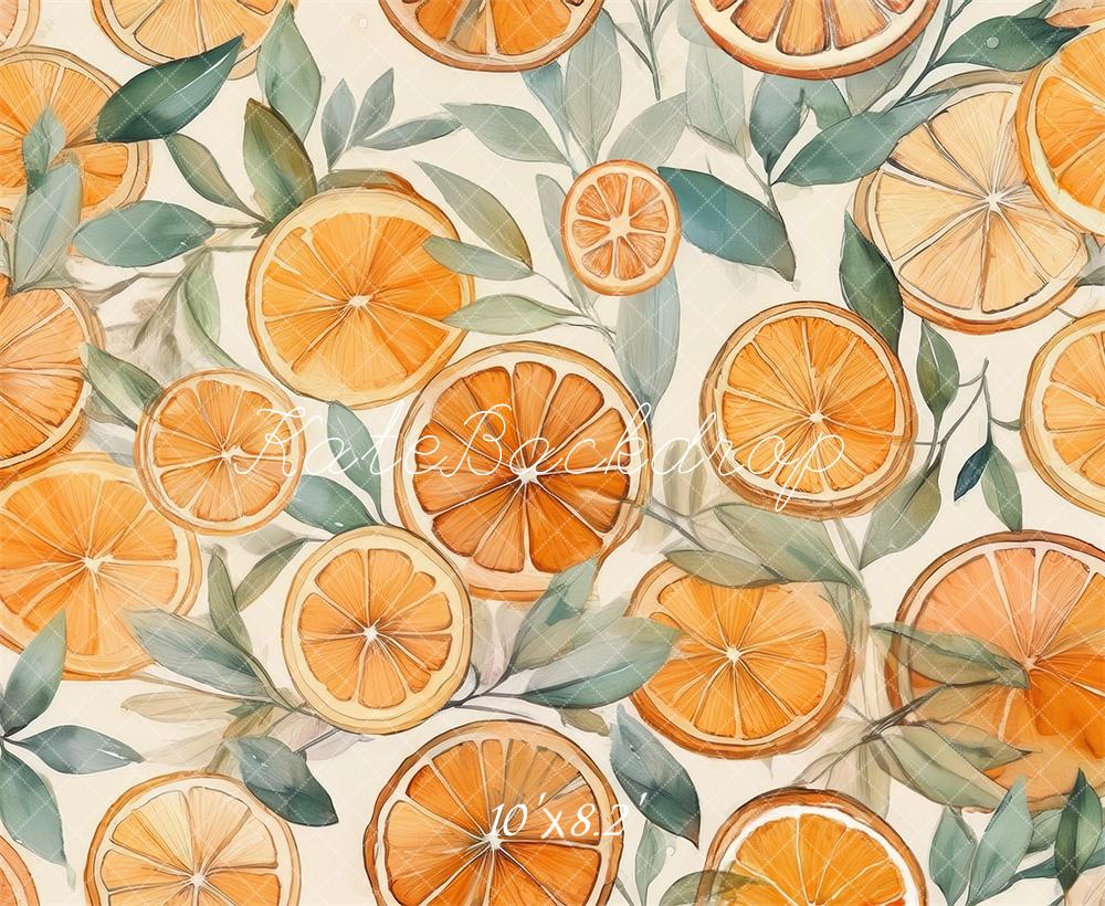 Kate Aquarelle Oranges Enfant Toile de fond conçue par Mandy Ringe - Kate Backdrop FR