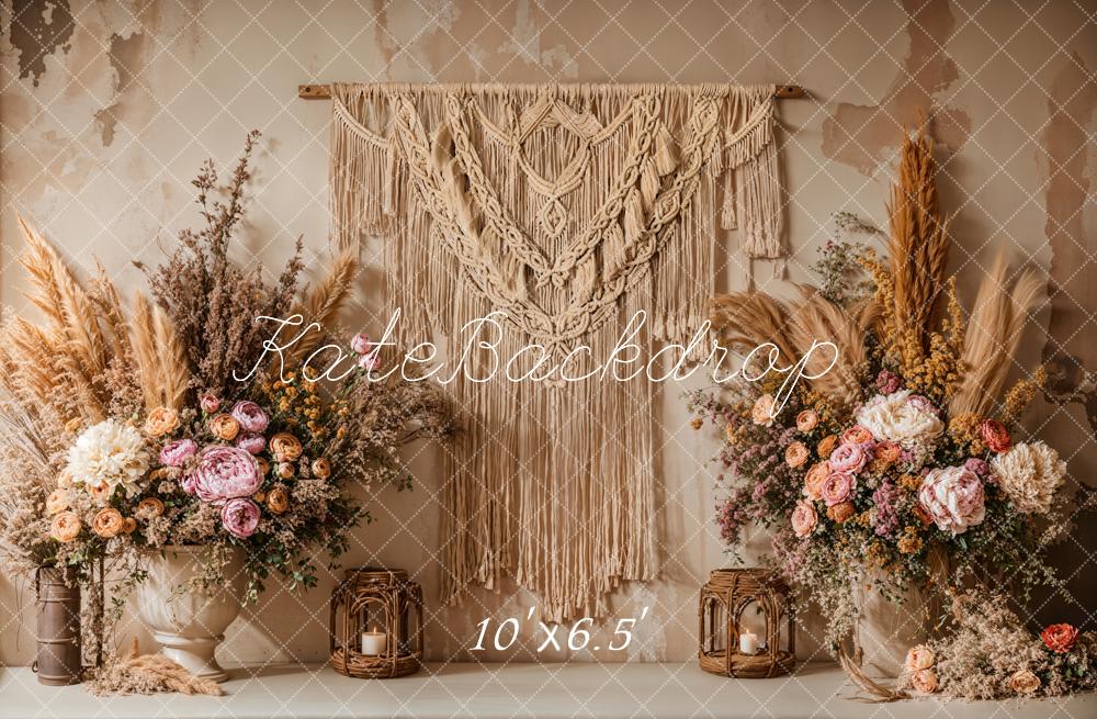 Kate Bohème Floral Macramé Herbe des Pampas Toile de fond conçue par Emetselch - Kate Backdrop FR