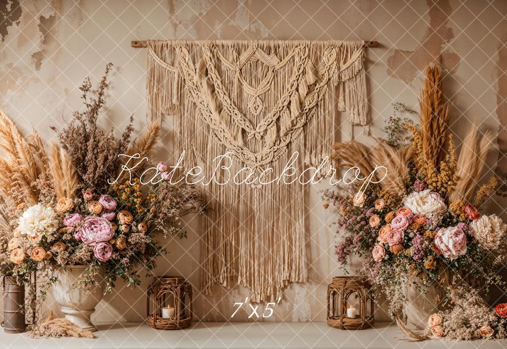 Kate Bohème Floral Macramé Herbe des Pampas Toile de fond conçue par Emetselch - Kate Backdrop FR