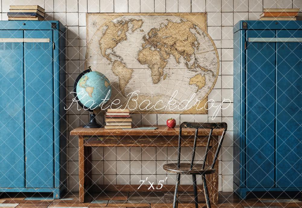 Kate Retour à l'école Carte du monde Vintage Toile de fond conçue par Emetselch - Kate Backdrop FR