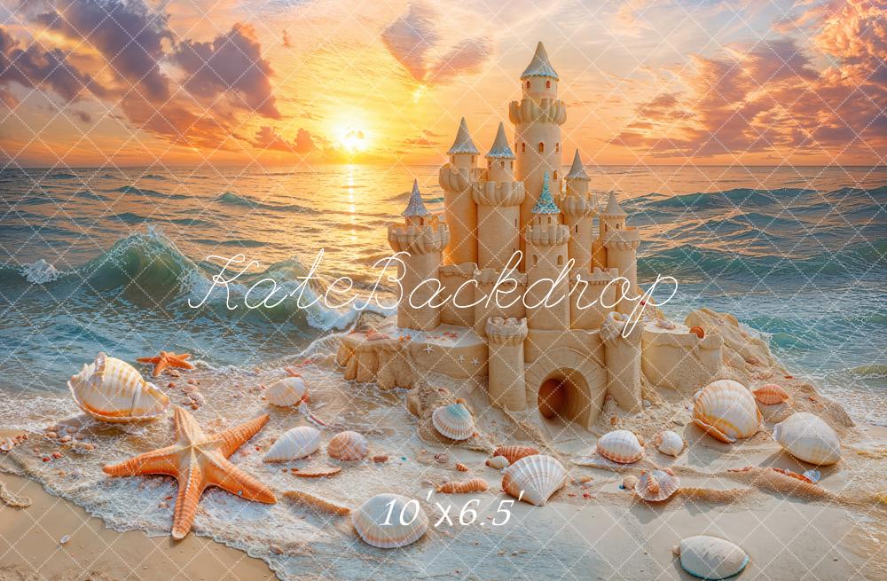 Kate Plage Château de Sable Étoile de mer Toile de fond conçue par Emetselch - Kate Backdrop FR